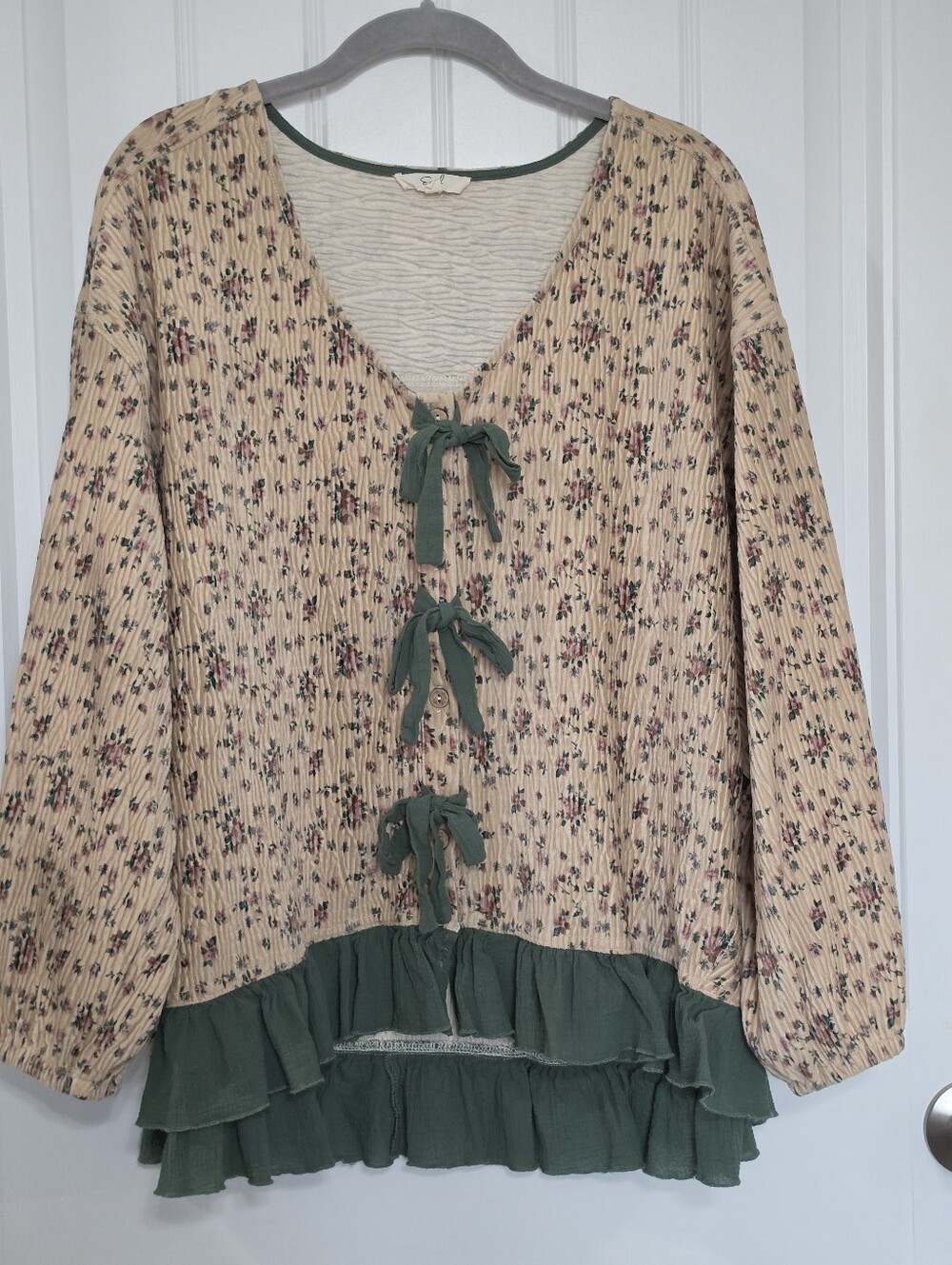 Easel Oversized Boho Button Down Top, Size Large